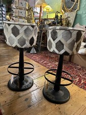 Pair Cowhide Leather Industrial Bar  Stool Solid Hand Crafted Metal H 82cm