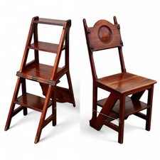 Antique Metamorphic Mahogany Chair That Folds Over Into Library Steps