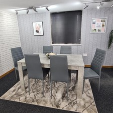 Dining Table and 6 Chairs Stone Grey Effect Wood Table 6 Grey Leather Chairs