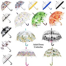 Ladies Umbrella Rain Strong Umbrella Walking Length Clear Dome Brolly Border