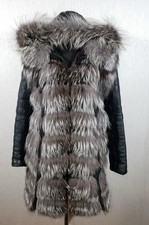 100% leather And Real silver fox Fur Transformer Coat