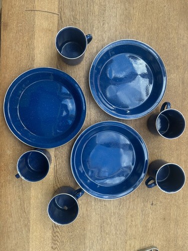 Blue enamel plate - plate, mug