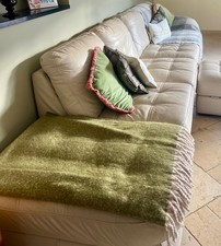 Leather Cream 4 Seater Sofa and Footstool