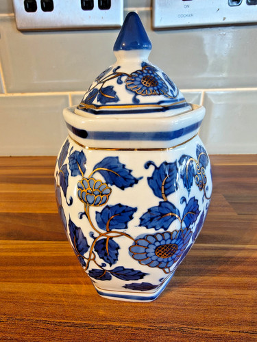 Vintage blue white hexagonal - blue, &