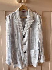 Barena Light-Blue Unstructured Striped Linen Blazer EU52, fits UK40
