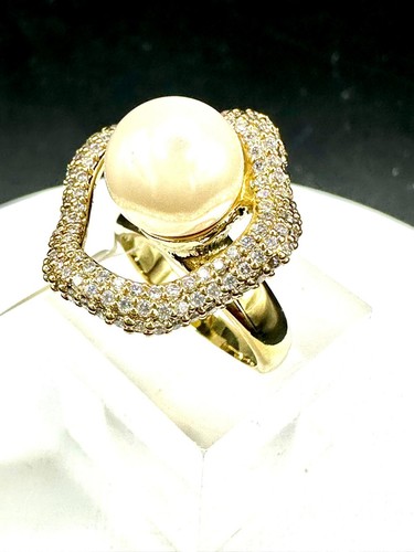 Pearl gold ring cubic zirconia - pearl,