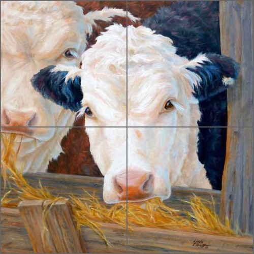 Cow art tile mural backsplash - art,