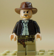 LEGO Indiana Jones minifigure Jacket, Reddish Brown Fedora, Lopsided Grin IAJ001