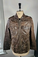 Vintage Chevignon Sheepskin Leather Jacket Medium Brown Distressed Union Made
