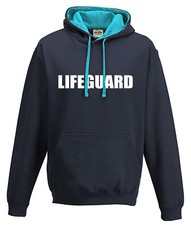 LIFEGUARD CONTRAST NAVY HOODIE + BONDI COLOURS  LIFEGUARD BACK PRINT