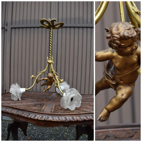 Antique french brass putti - french,
