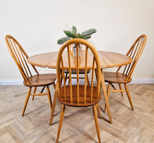Ercol Windsor Vintage Mid Century Solid Elm Danish Design Drop Leaf Table Chairs