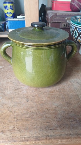 Vintage stoneware green - vintage, lidded