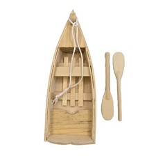 8" Canoe Wood Boat 4.5" OARS Unfinished NOS Dollhouse Miniature Nice Details