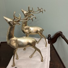 Vintage Pair Large 13 1/2 inch Brass Deer/Reindeer Sculptures 