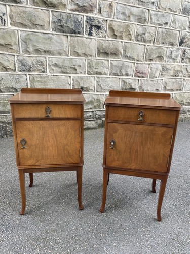 Pair antique walnut bedside - pair,