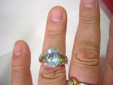 superb Solid Silver chunky Ring-superb swiss blue topaz &peridot -vintage-Size P