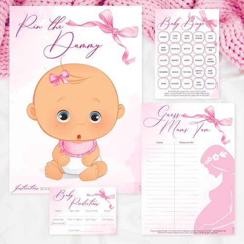 Baby shower game pink - pink, bow