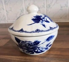 Vintage Victoria Broadhurst Ironstone Blue & White Sugar Bowl Pot with lid