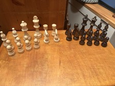 Vintage Antique Staunton Wood Chess Set King 9.5 cm  Heavy Felted Complete