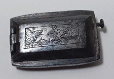 1800's Pocket Flint & Steel Box etched Rabbit & Flower Motif Fire Starter JGbx28