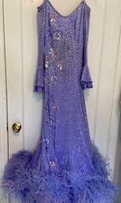 Vintage Classy Purple Rhinestone Ostrich Feather Ballroom Dancing Dress