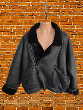 MENS SIZE UK XXL BLACK LEATHER SHEEPSKIN AVIATOR JACKET COAT COLLAR ZIP VINTAGE