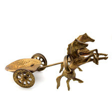 Vintage 2 Brass Horses Pulling Chariot /Carriage/Cart Sculpture/Figurine/Statue