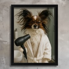 Funny Papillon Dog Wall Art Bathroom Art for Dog Lovers Dog Cloakroom Art Print