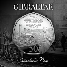 2025 Gibraltar 50p coin 200 Anniversary of the First Passenger Steam