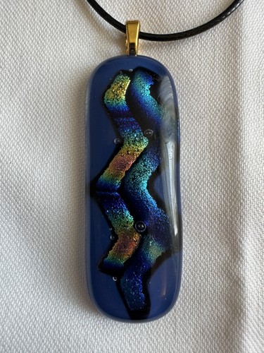 Dichroic blue pendant necklace - blue,