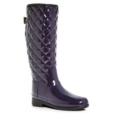 Hunter Refined Gloss Quilted Tall Rain Boots Purple Waterproof Equestrian Luxe
