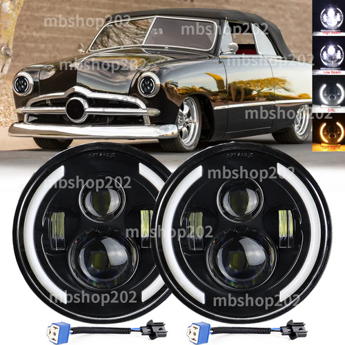 Pair round led headlights - 7",