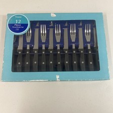 Viners Serated Wood HandleStainless Steel Pizza/Steak Set of 6 Knives &Forks