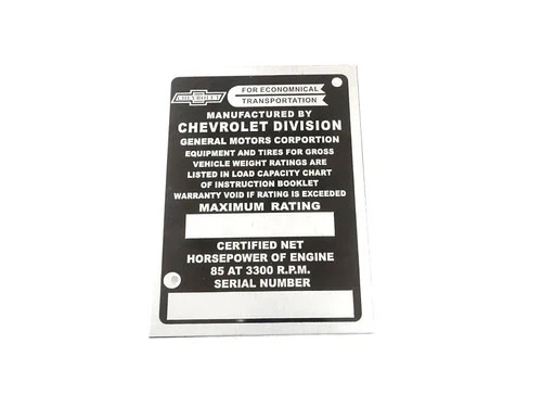Data plate fits chevy - 3x,