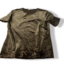 Vintage women green Berkertex Floral Metallic Short Sleeve Top in S|L25W17