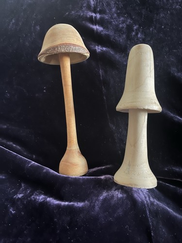 Hand turned wooden mushrooms - hand,
