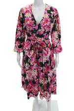 Zara Women Kaftan Wrap Dress Black Floral V-Neck 3/4 Sleeve Long Size M