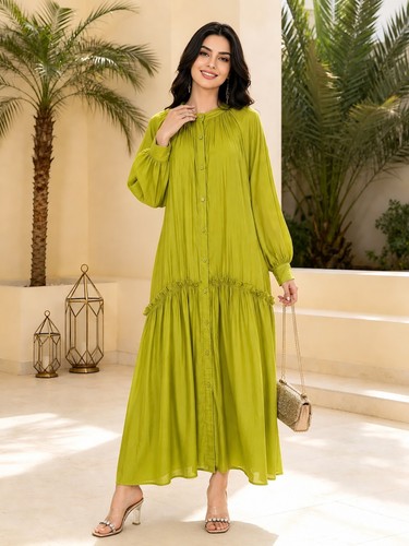 Abaya women pleated maxi dress - pleated,