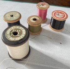 Wooden Thread Reels Lot of 4 Singer J&P Coats Harris Kleantex Vintage sewing 🧵 