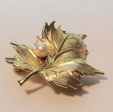 Christian Dior, 1965 Large German Brooch Maple Leaf Pearl Handle Large