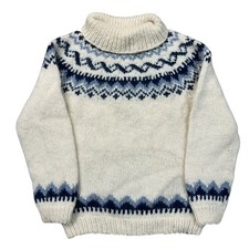 Vintage Hand Knit Icelandic Nordic 100% Wool Sweater Chunky Beige Womens Small