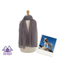 ITALIAN SPINONE SCARF LADIES ITALIAN SPINONE DOG PRINT SHAWL WRAP IN BLUE & GREY