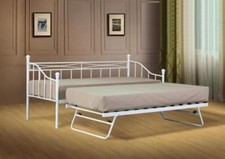Small Single Metal Day Bed White or Black Guest Bed with Trundle Mattress Option