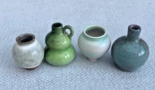 4 Studio Hand Thrown, Green & White Glazed  Art Pottery  Minitaure Vases