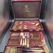 Bestecke Solingen 66 Piece 24K Gold Plated Canteen Cutlery Set in Leather Case