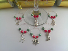Christmas Wine Glass Charms Set of 6 - Secret Santa, Table Decoration, Gift