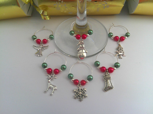 Christmas wine glass charms - christmas,