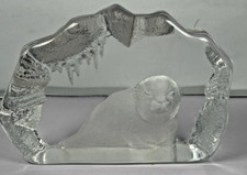 Mats Jonasson Seal Crystal Glass Paperweight Signed
