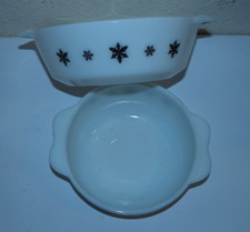Two Serving Bowls with Snowflake Pattern, One Pyrex, One JAJ, No Lids